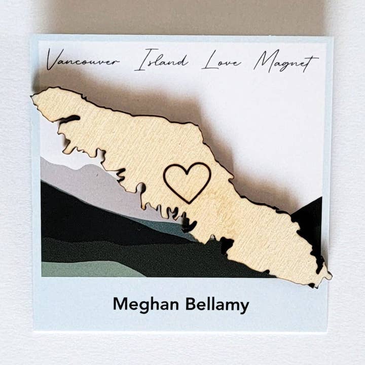 Vancouver Island Wood Love Magnet with Heart Engraving for wholesale by Bellamy Home Studio