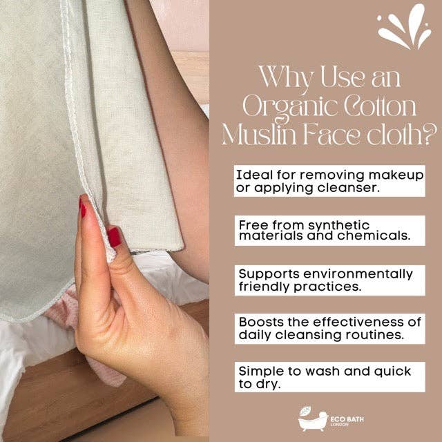 Eco Bath London - Vendita all'ingrosso Spugnette da bagno - Eco Bath London, panno per il viso in mussola di cotone biologico, confezione da 6, disponibile nei colori naturale e bianco6
