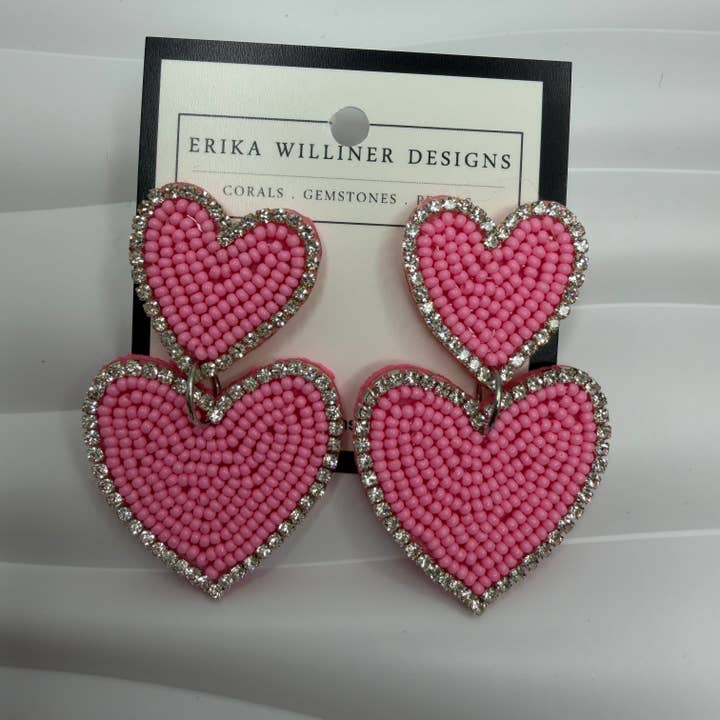 two beaded heart earrings | Erika Williner Designs for wholesale by Erika Williner Designs