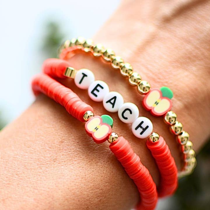 Two and Crew - Wholesale Jewelry Set - Red Apple charm Teacher appreciation gift Bracelet Stack