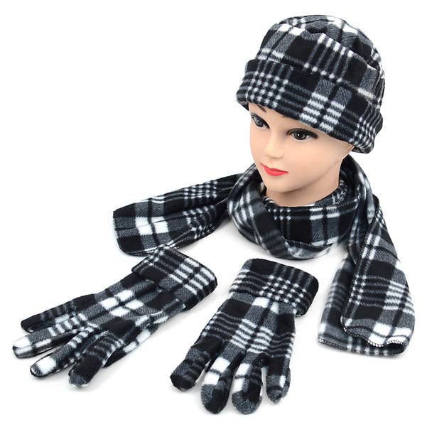 Selini New York - Wholesale Winter Accessory Set - Kids - Kid's (6-12 Years Old) Gray Plaid Fleece Winter Set1