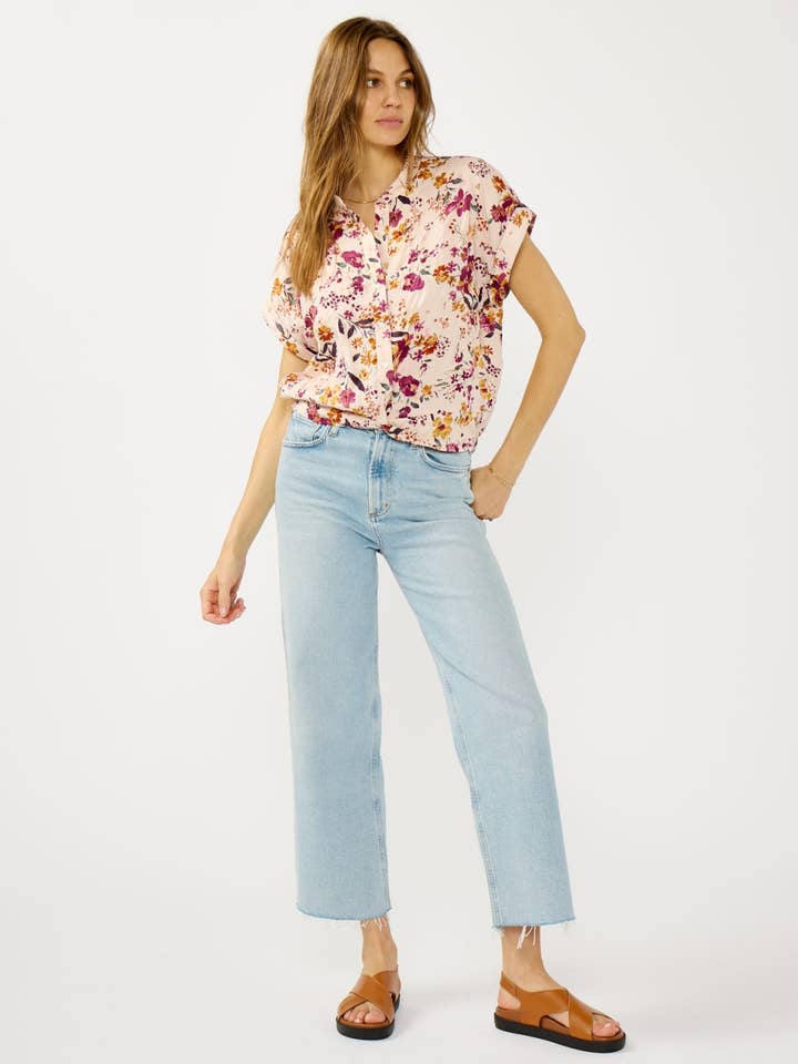 Twist Front Dolman Sleeve Button Down Top for wholesale by Lovestitch