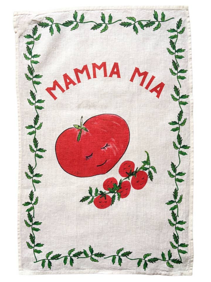 Dinette - Mamma Mia! - Tomato Linen Teatowel for wholesale by Dinette