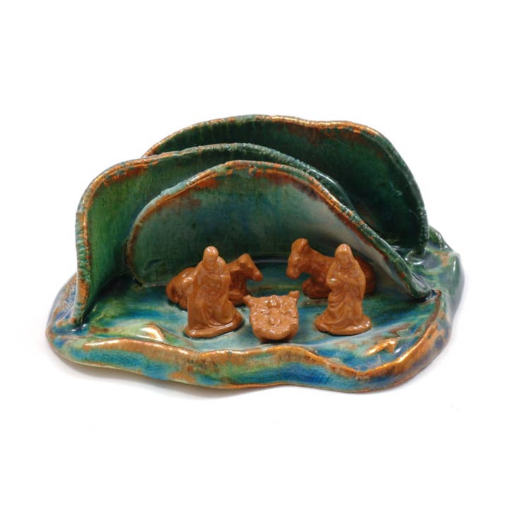 Cuna Olas Sombreadas Azul y Verde Cobre (Pequeña) para venta al por mayor de Ceramiche Lega