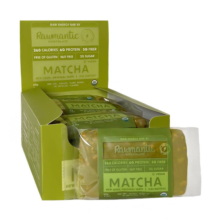 Matcha Vegan Energy Protein Bars for wholesale by Rawmanticchocolate