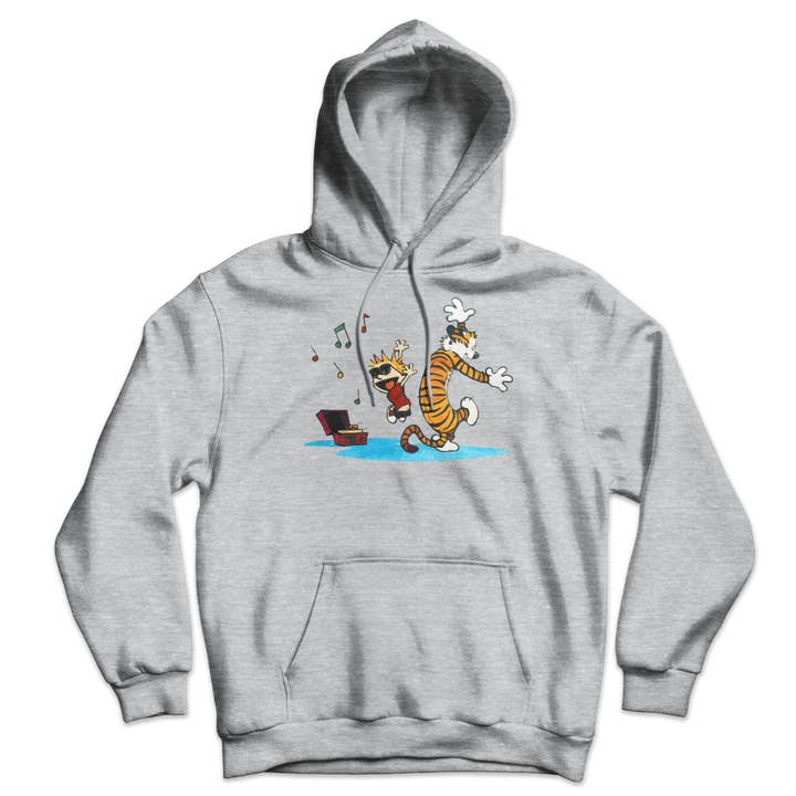 Calvin and Hobbes Dancing with Record Player Unisex Hoodie for wholesale by Art-O-Rama Shop