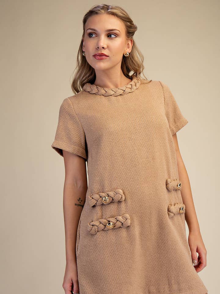 Glam - Wholesale Dress - Women's - Round Neck Twist Trim Mini Dress15