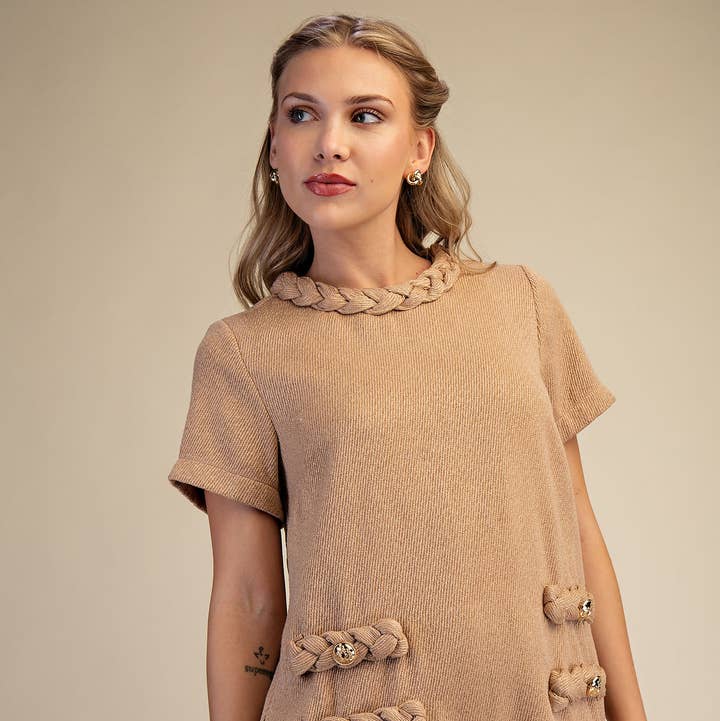 Round Neck Twist Trim Mini Dress for wholesale by Glam