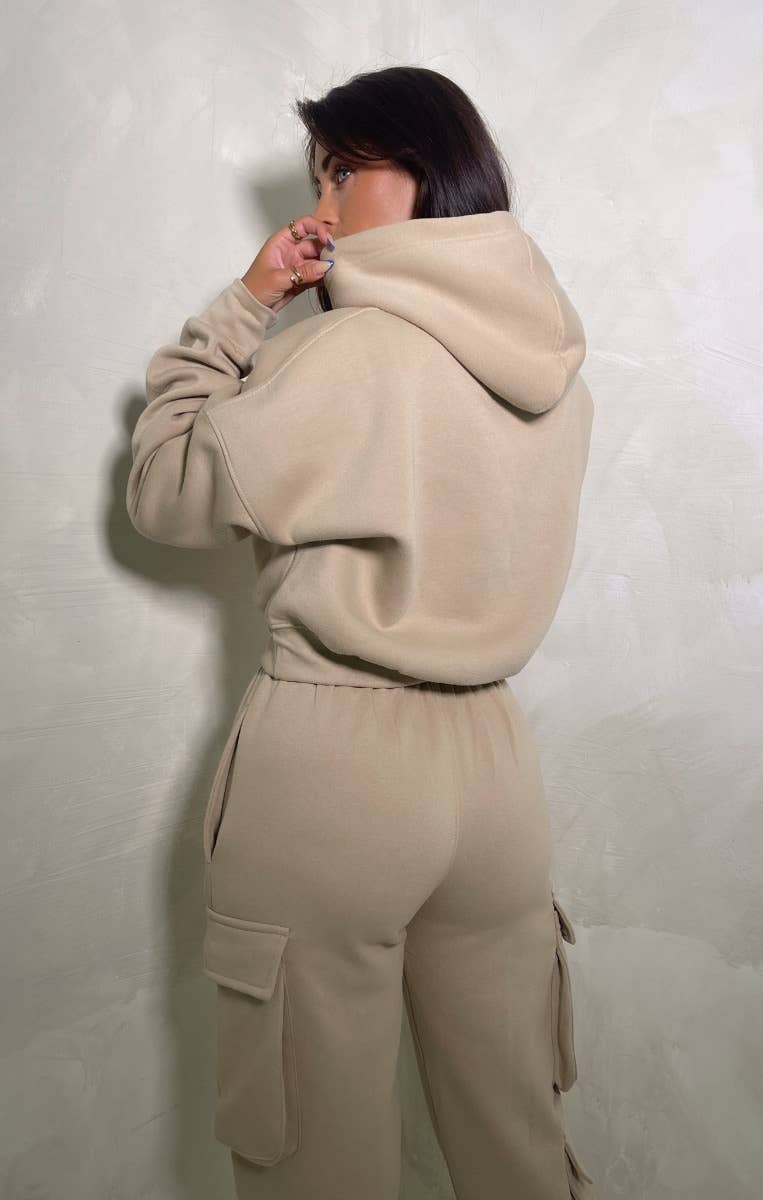 Femme Luxe - Wholesale Hoodie - Women's - Stone Oversized Drawstring Crop Hoodie - Oyska2