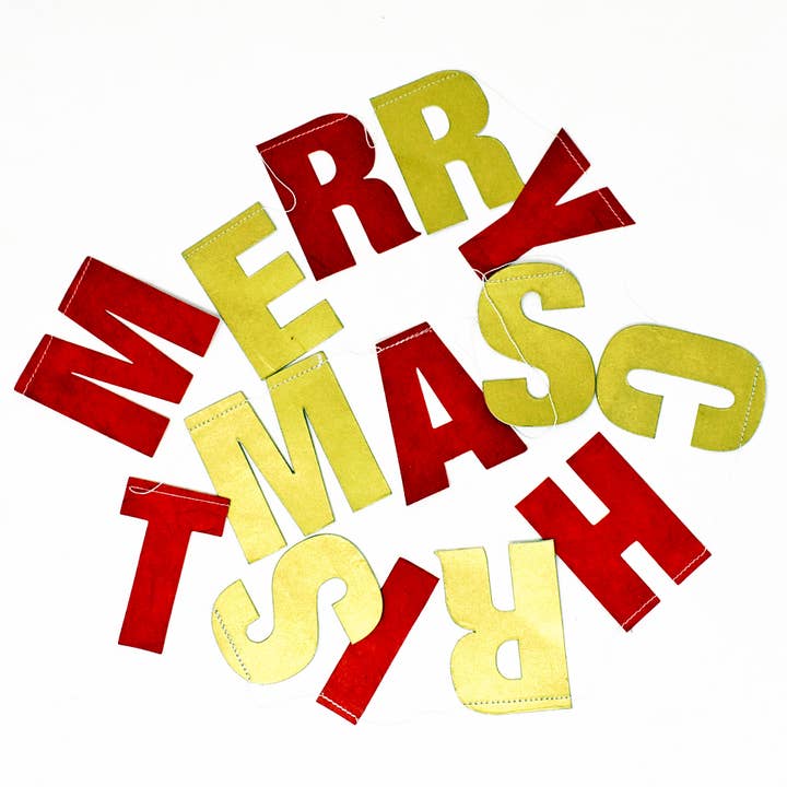 Merry Christmas Paper Garland Red and Gold from Nepal for wholesale by Fair to Trade Ltd