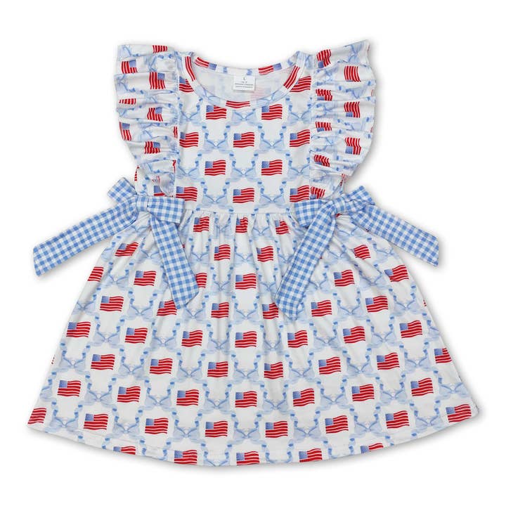 Yawoo Garments - Wholesale Bodysuit (Non-Footed) - Baby - Plaid light blue bow flag baby girls 4th of july romper1