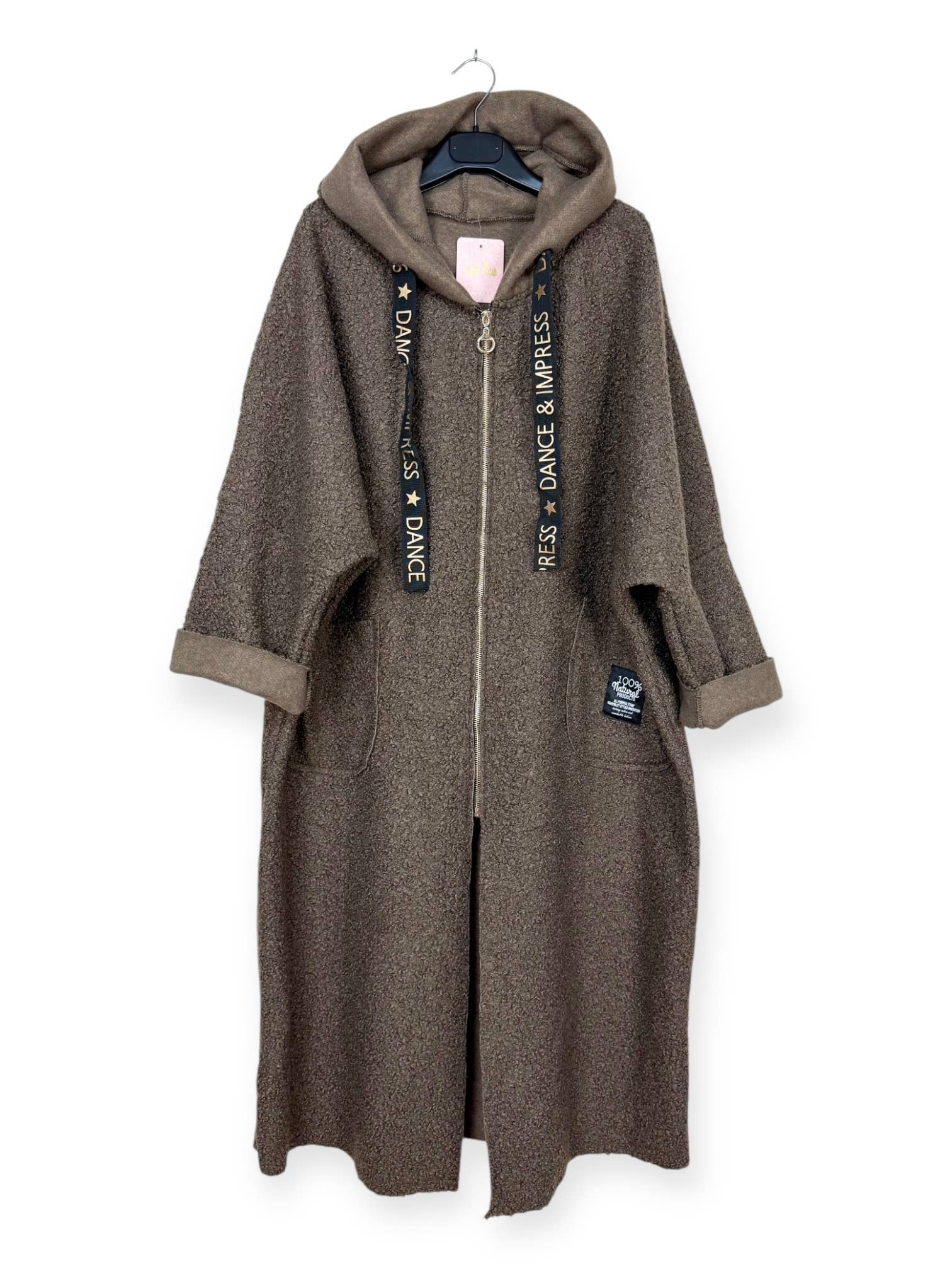 Lucky Nana - Wholesale Coat - Women's - AH 22158 - Long Coat in Bouclé Fabric4