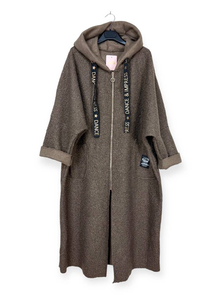 Lucky Nana - Wholesale Coat - Women's - AH 22158 - Long Coat in Bouclé Fabric4