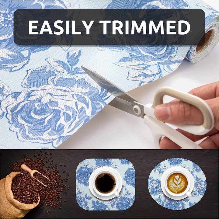Ray Star - Wholesale Drawer Liner - RAY STAR Shelf Liner for Kitchen Cabinets, PVC Drawer Liner for Dresser Non-Slip Bathroom, Non-Adhesive Cabinet Liner Washable (Blue Flower)