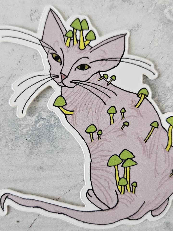 Papegøje-vokshat Sphynx kat vinylklistermærke for engroshandel hos Zeppy Stardust Studios