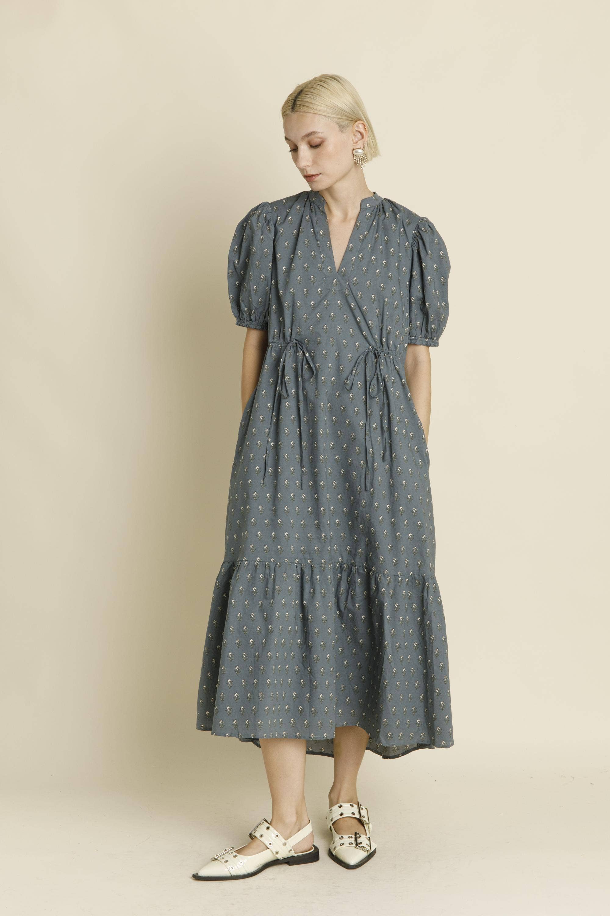 Aureum - Wholesale Dress - Women's - AD1949 - FLORAL MIDI DRESS W/ TIES3