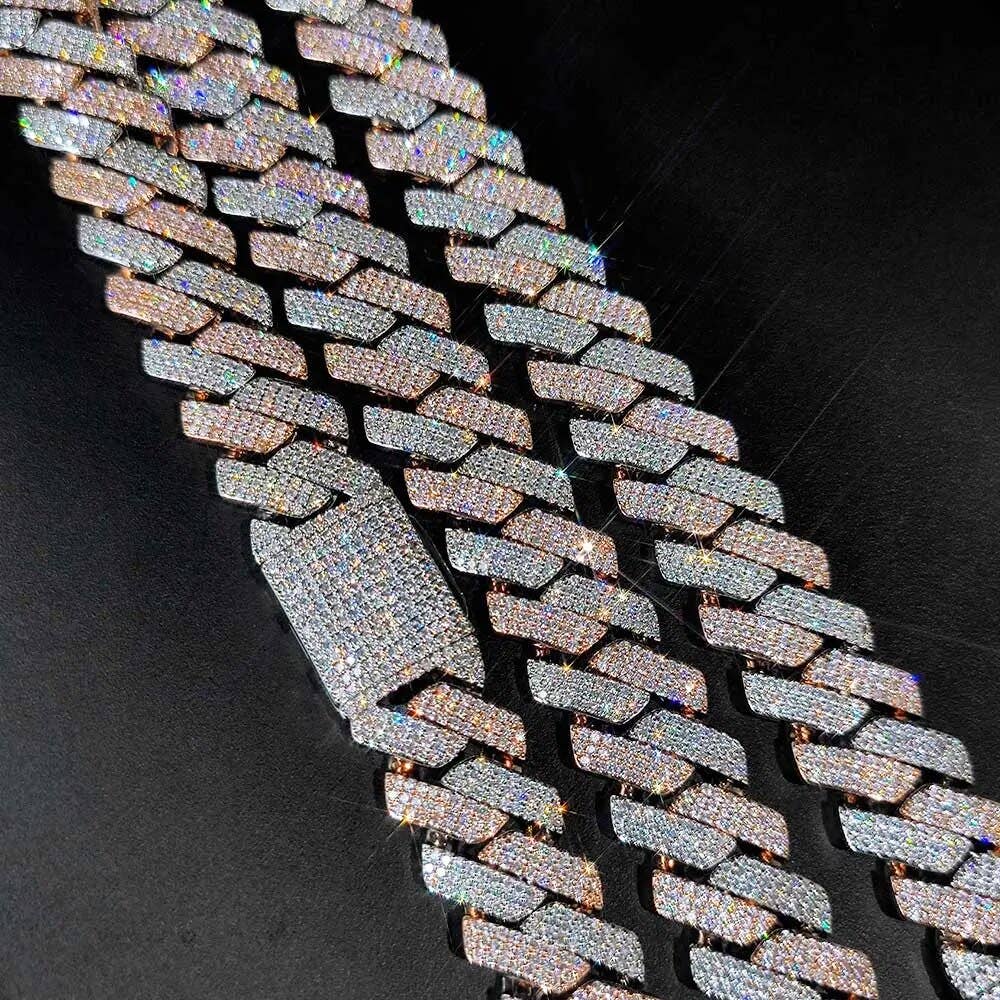 GB Jewelry – wholesale Link & chain necklace – Premium 20mm Two Tone Diamond Prong Cuban Link Chain1