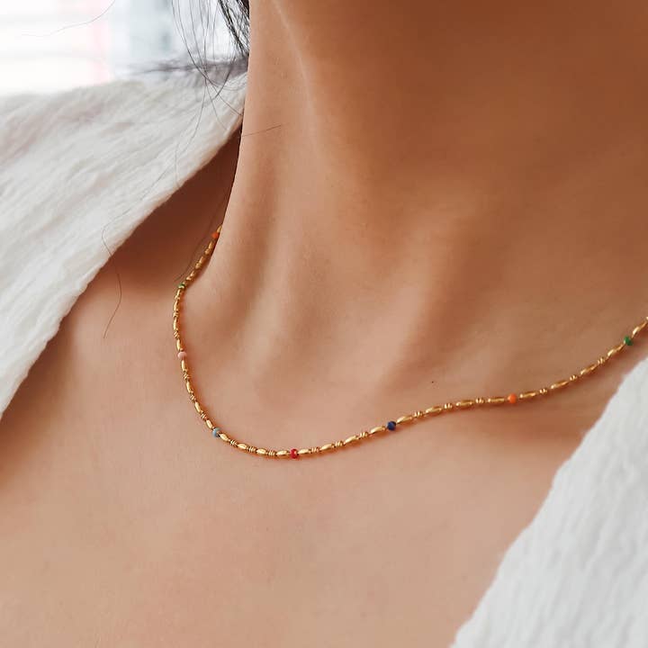 Multi Colored Tave 18K Gold Non-Tarnish Petite Beaded Necklace for wholesale on Faire