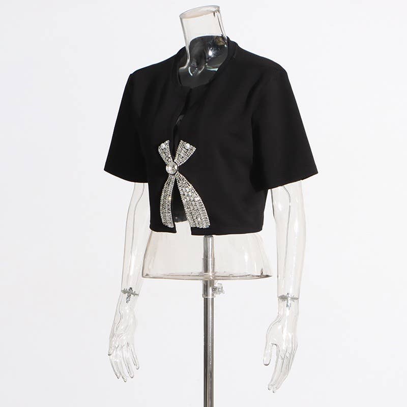Productseeker - Wholesale Blouse - Women's - TP005 New Diamond Sequined Bow Cropped Top T-shirt16