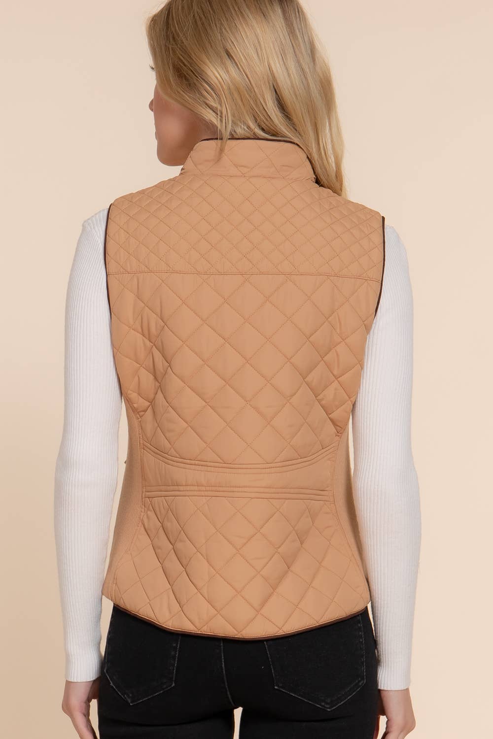 Active Basic | Active USA - Wholesale Outerwear Vest - Women's - Suede Piping Detail Rib Quilted Padding Vest26