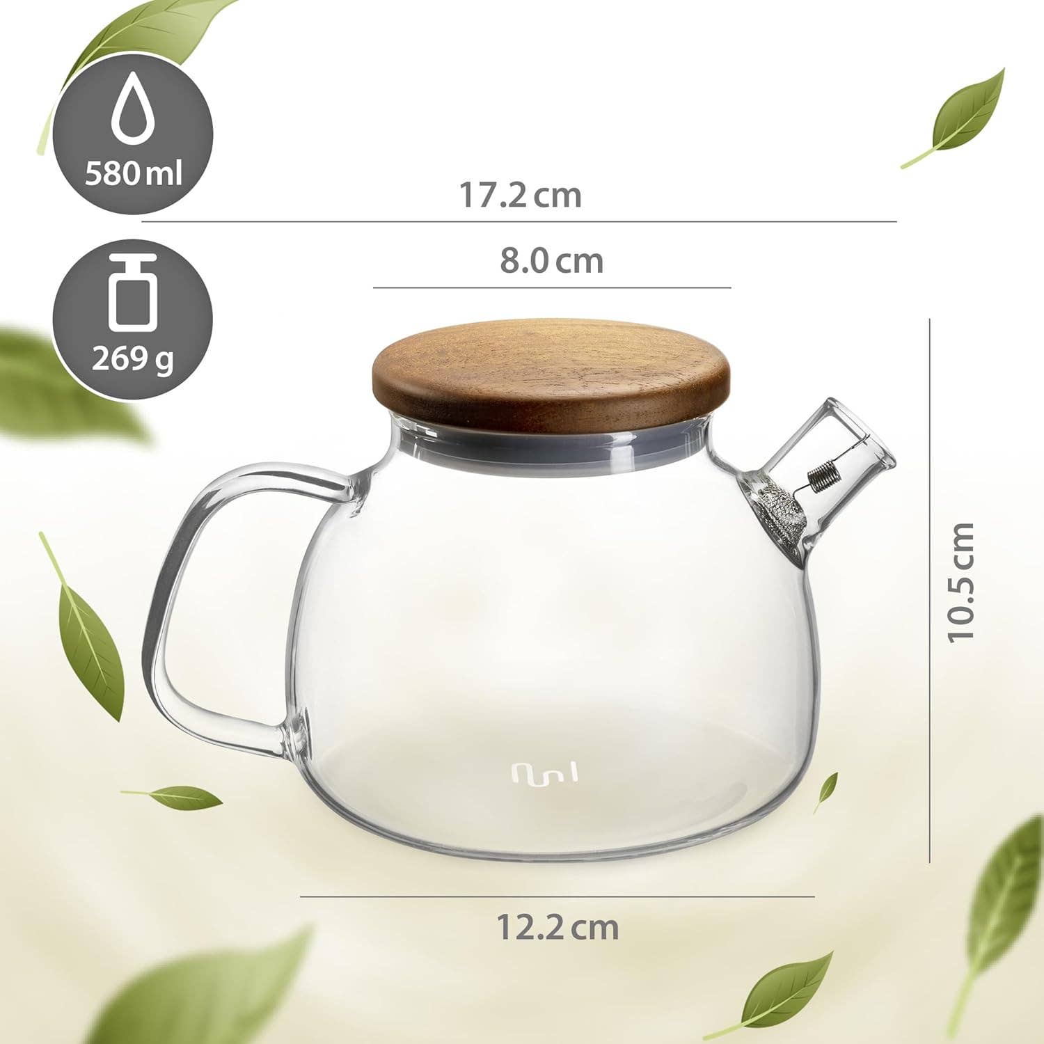 Biomatea - Wholesale Tea Pot - Glass teapot with strainer insert & wooden lid 580ml4