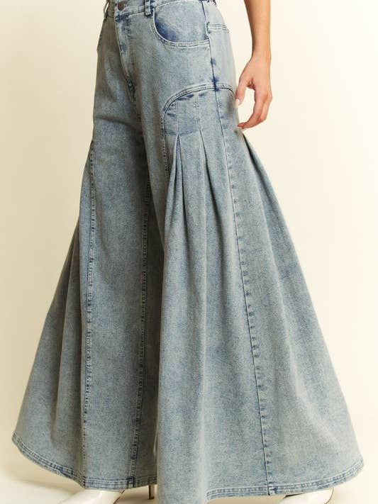 DENIM WIDE LEG FLARED PANTS for wholesale on Faire