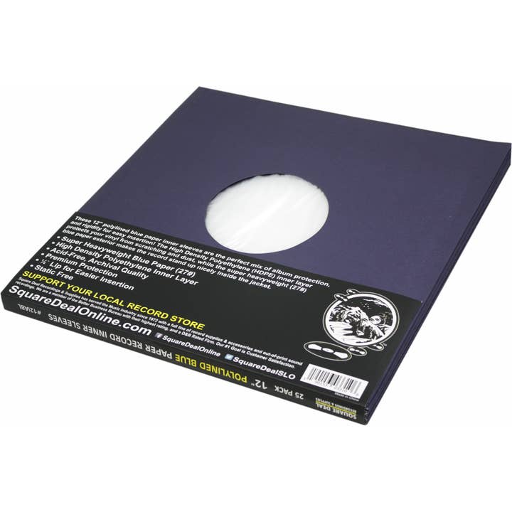 Square Deal Recordings & Supplies - Wholesale Music Accessory - 12" Blue Polylined Super Heavyweight Record Inner Sleeves