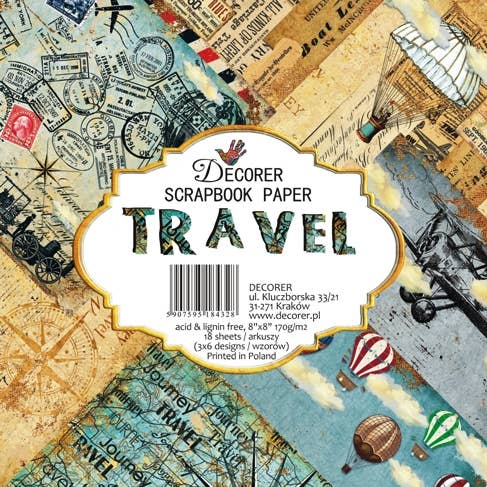 DECORER - Wholesale Scrapbook - Travel - 8'X 8' Scrapbook Paper