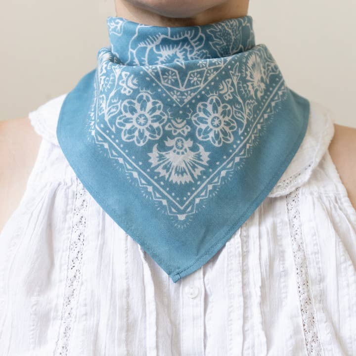 Last Chance Textiles - Wholesale Bandana - Women's - Cotton Rosey Bandana | Faded Blue