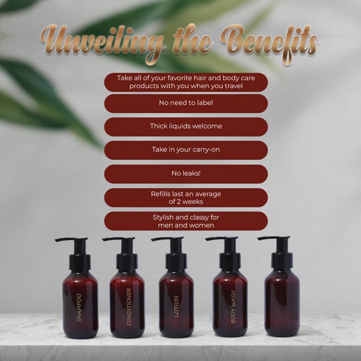 Bottiful Home - Wholesale Travel Container - 3 oz Plastic Travel Bottle Set w Clear Zippered Bag3