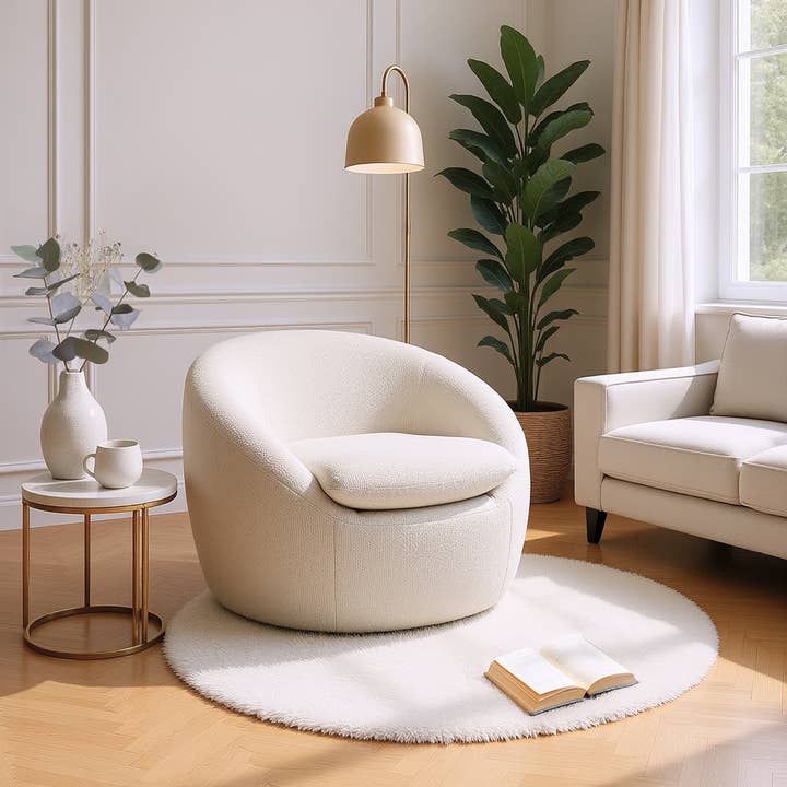 HOMYCASA DESIGN INC - Wholesale Chair - Winnie Modern Teddy Boucle Fabric Barrel Chair 360 Swivel7