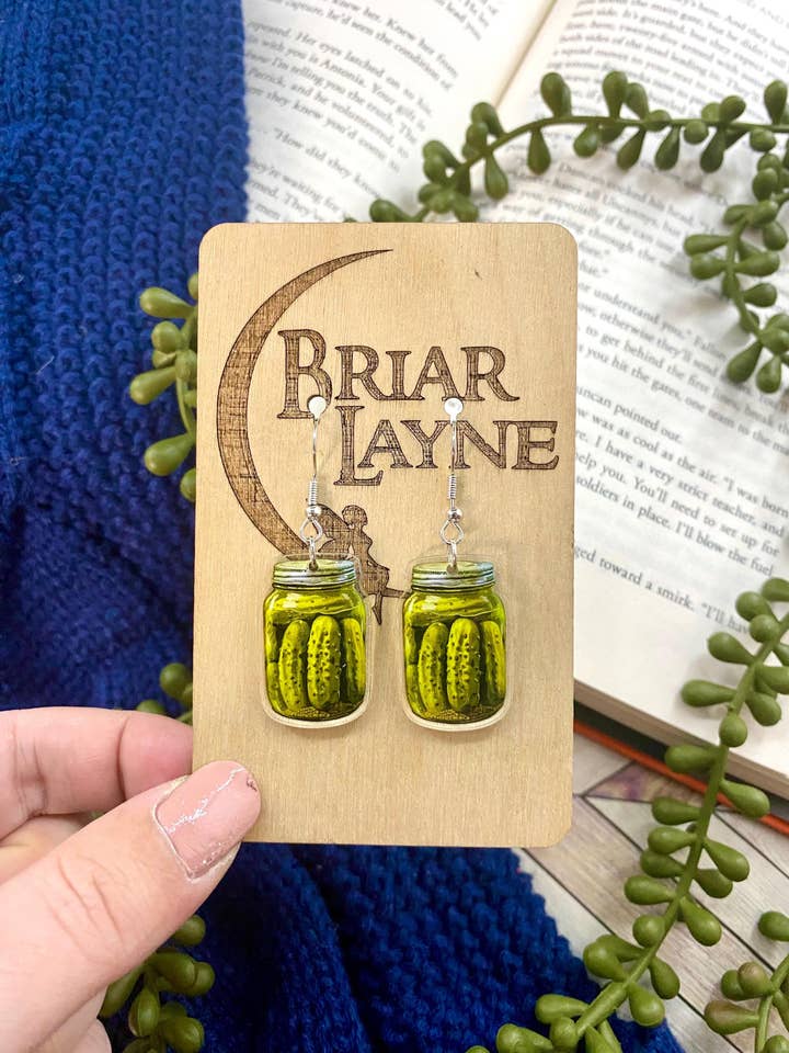 Pickle Themed Jar Earrings for Pickle Lovers for wholesale by Briar layne