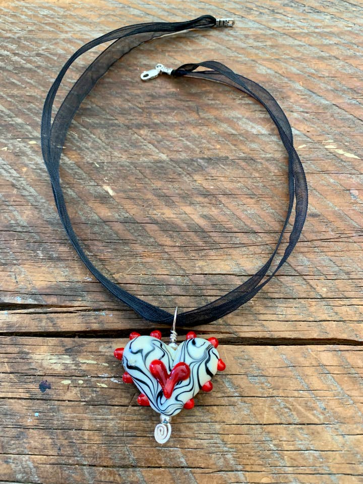 Red Zebra Heart Pendant for wholesale by Annie Did It!