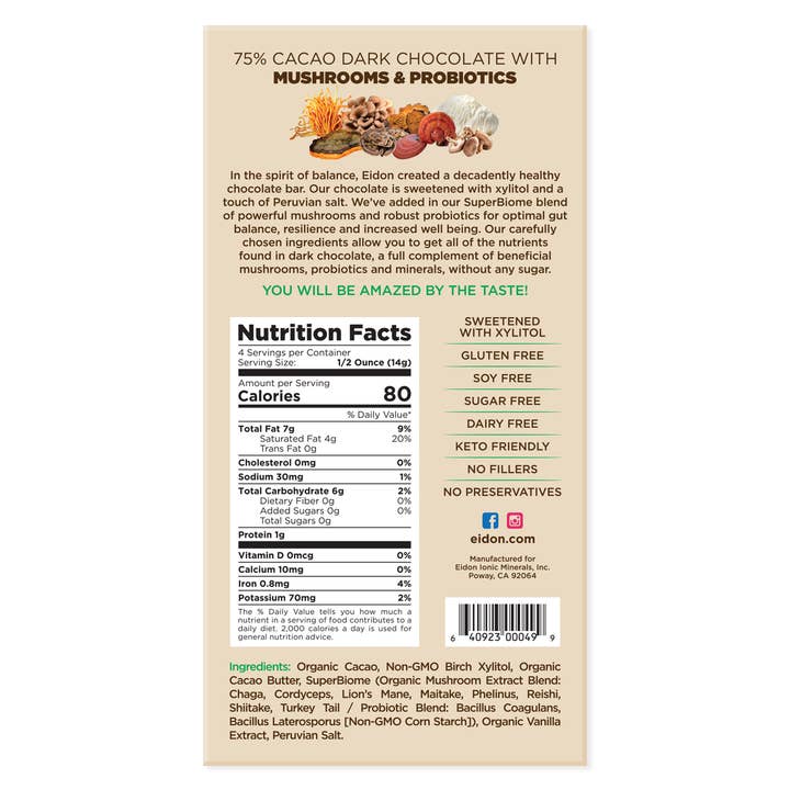 Eidon Ionic Minerals - Wholesale Chocolate Bar - SuperBiome Dark Chocolate Bar1