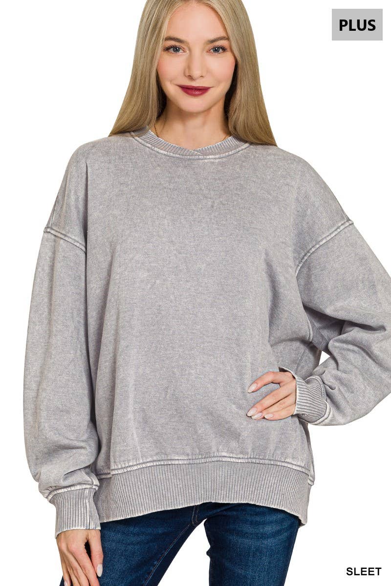 42POPS - Vendita all'ingrosso Felpa - Donna - ._ 0812 Plus Pullover in Pile Oversize Lavaggio Acido SI-2808116