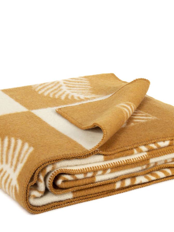 Sängfilt i merinoull LEAF- dubbel - ockra/vit för wholesale av MoST