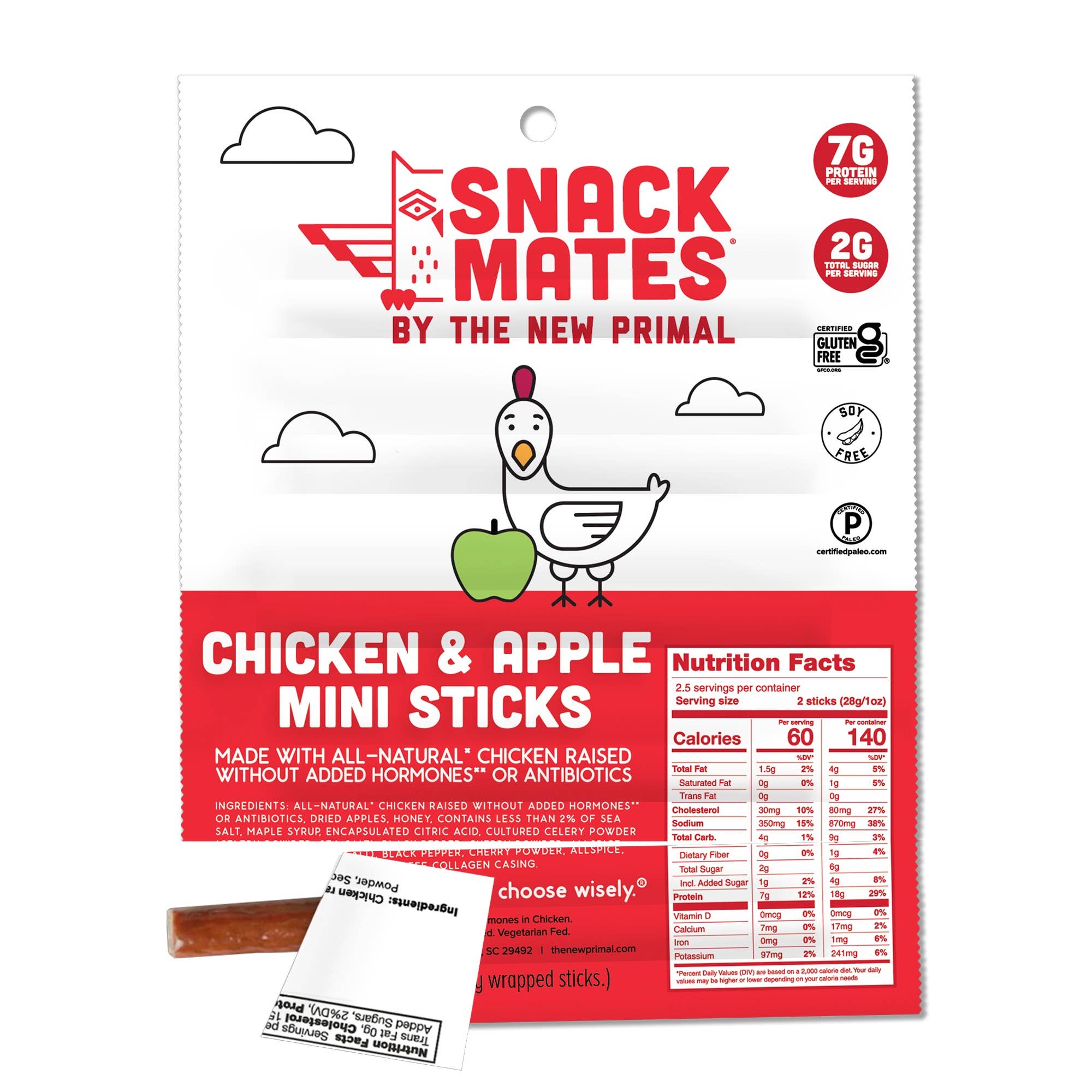 New Primal - Wholesale Jerky - Snack Mates Chicken and Apple Mini Meat Sticks (5ct.)2