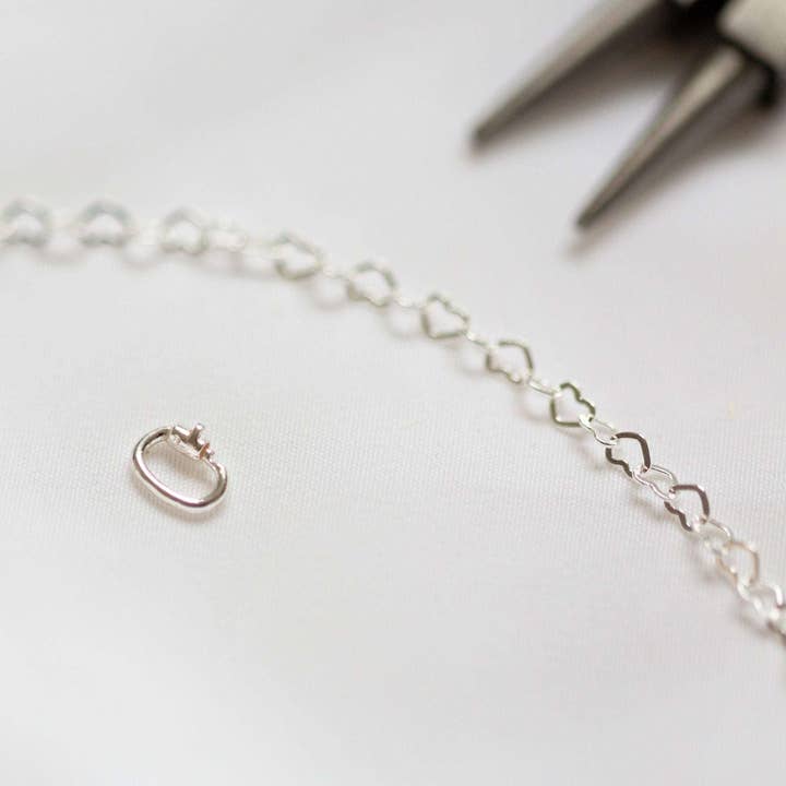 Silver heart chain love links permanent bracelet kit for wholesale by M. Elizabeth Jewellery
