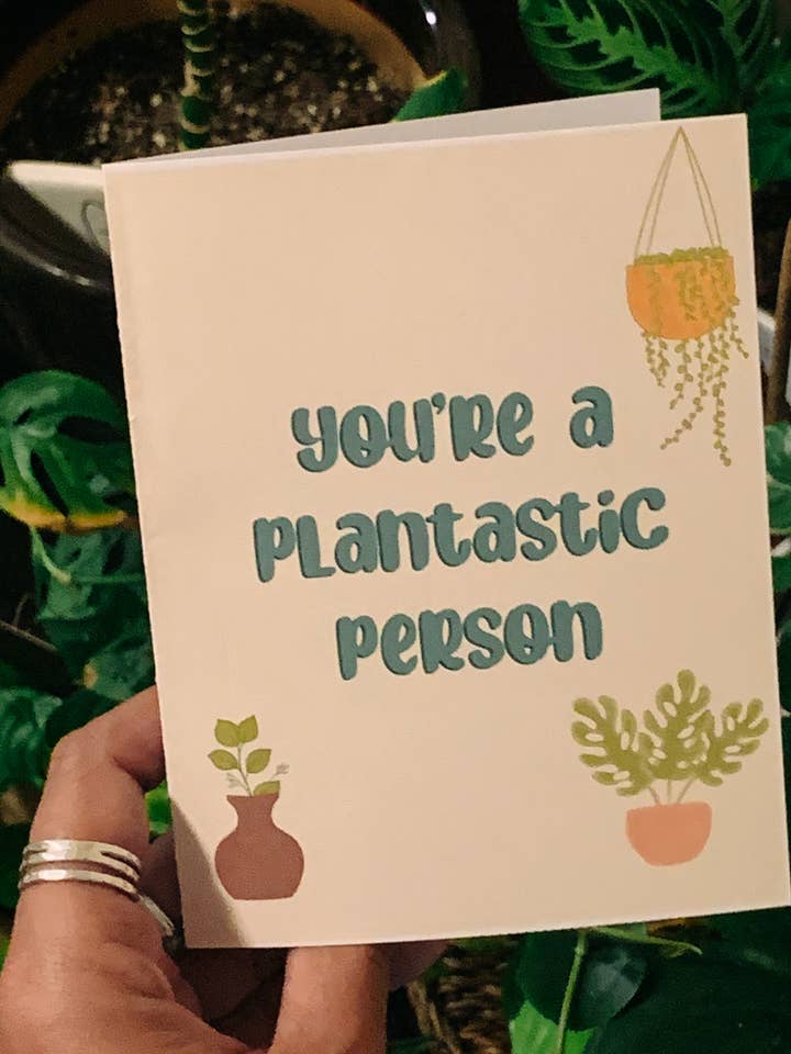 Tarjeta «Eres una persona plantástica», con humor vegetal, tarjeta con plantas para venta al por mayor de WanderlustBee