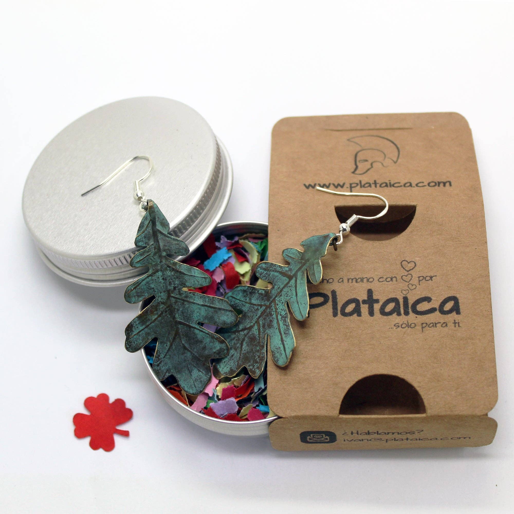 Plataica - Wholesale Dangle Earrings - Oak leaf earrings in brass and 925 silver with green patina10