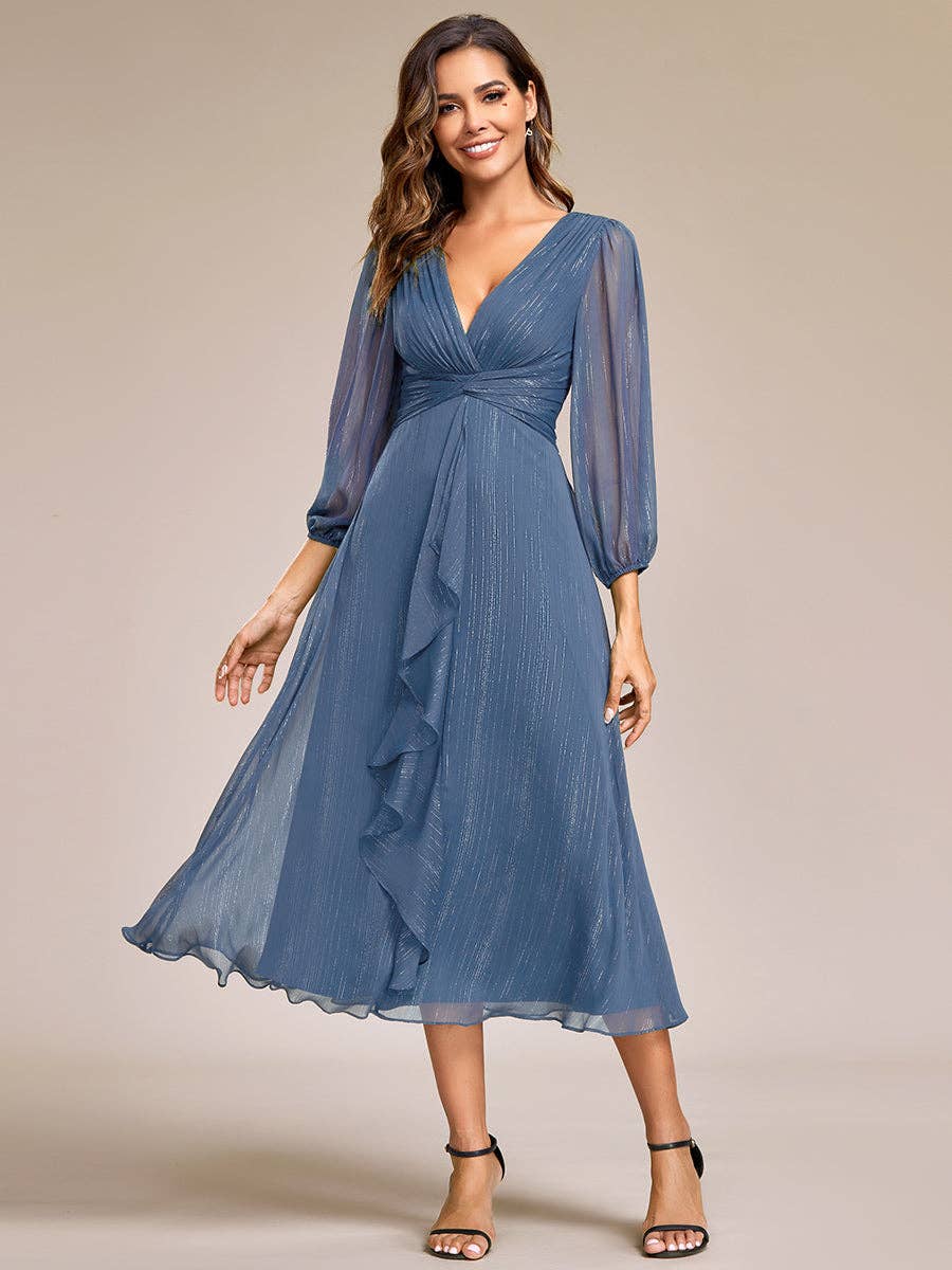 Ever-Pretty - Vente Robe de soirée – femme - Robe scintillante en mousseline pour invitée de mariage à manches longues13