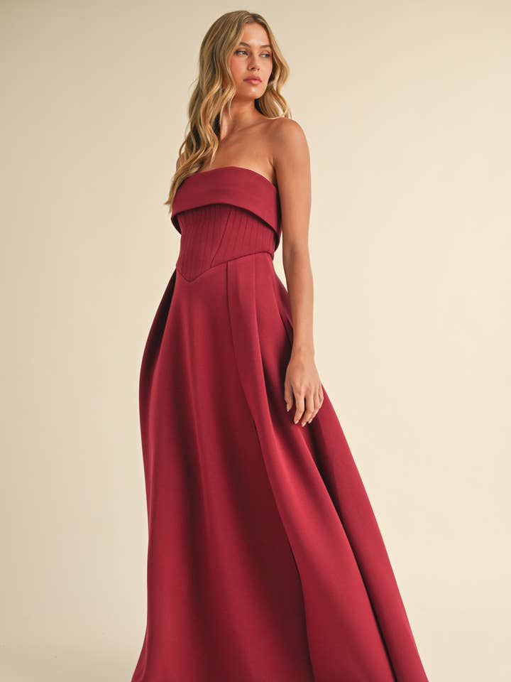 Klesis - Wholesale Dress - Women's - ID8406 CORSET SCUBA FABRIC MAXI DRESS WITH DRAMATIC SLIT