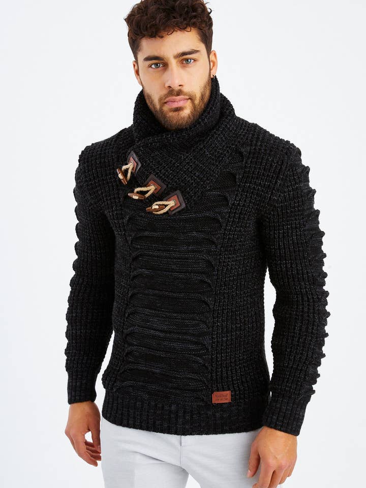 Leif Nelson GmbH - Wholesale Knit Sweater - Men's - Men's Knit Sweater Chunky Knit Shawl Collar LN-557547