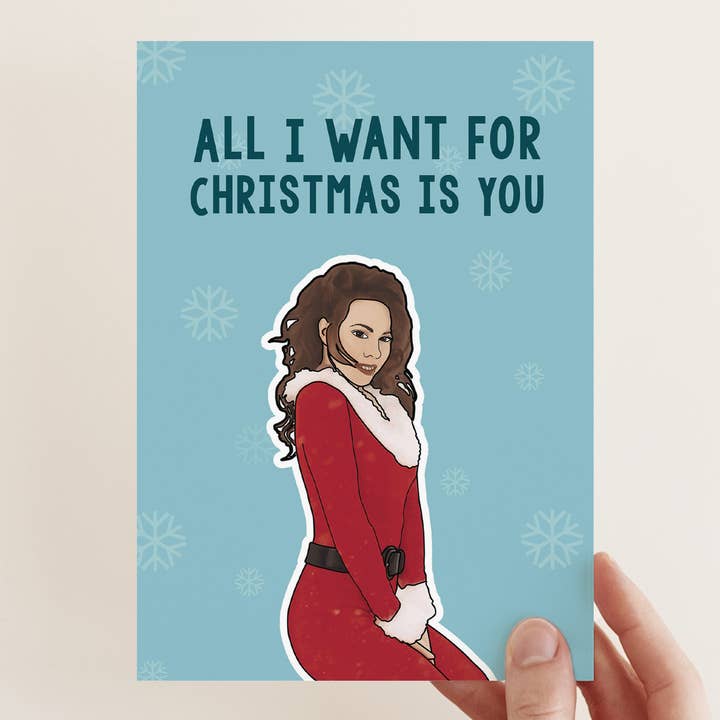 Bonne Nouvelle - Vendita all'ingrosso Biglietti di auguri di Natale - Biglietto natalizio con scritta «All I want for Christmas» di Mariah Carey
