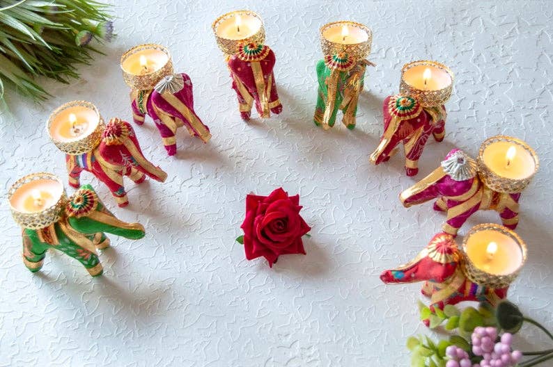 El'Cobre-Ecozonelifestyle - Venta al por mayor Candelabros - Set de 2 portavelas artesanales en forma de elefante para vela tealight8