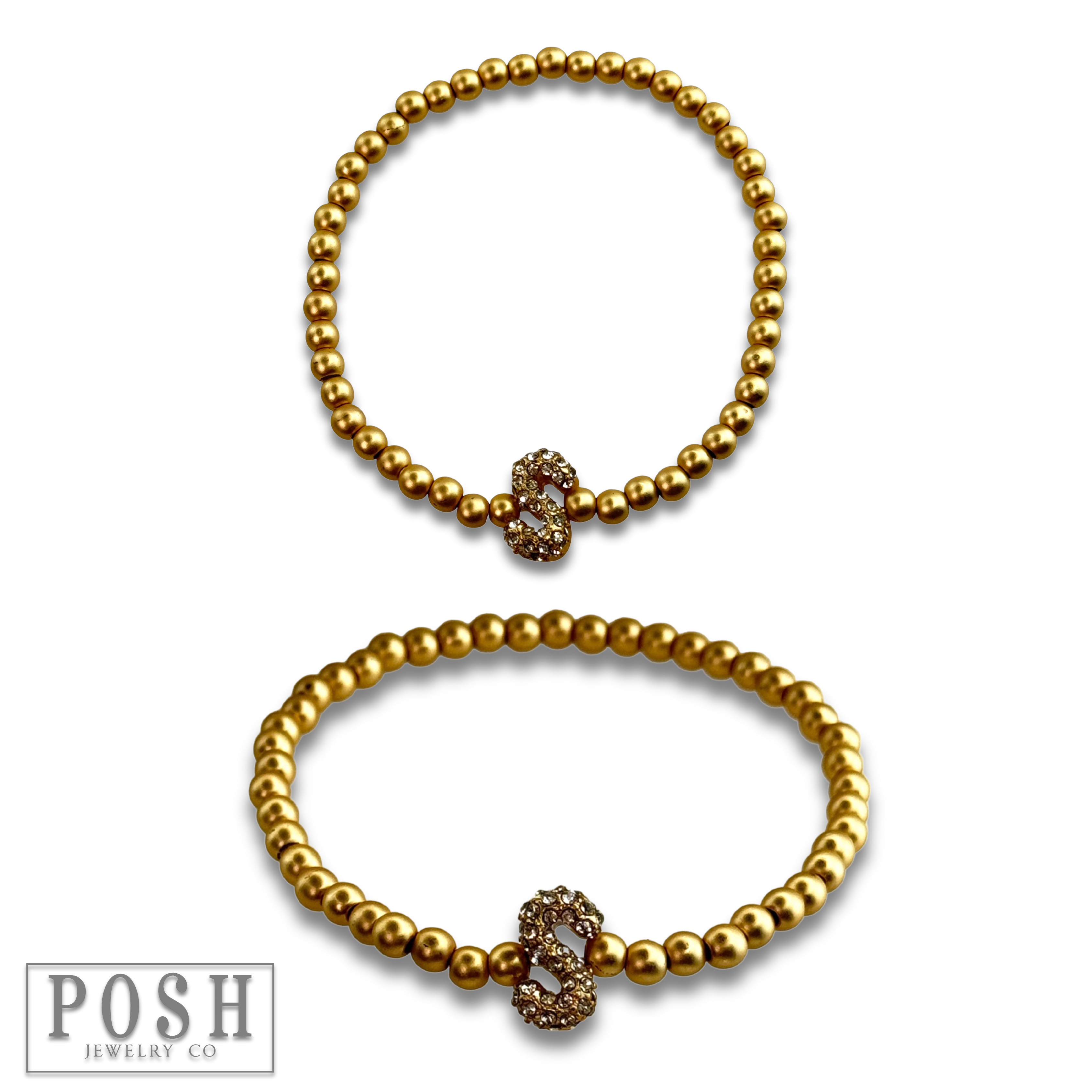 Pink Panache Brands - Wholesale Beaded Bracelet - Bead bracelet with rhinestone inital22