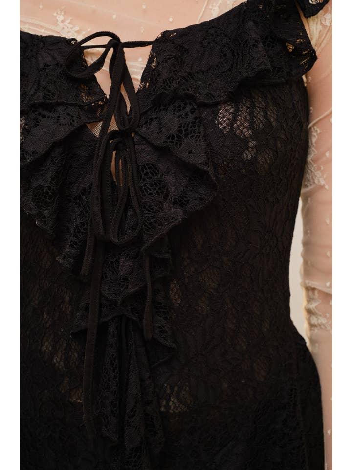 Blue B - Wholesale Dress - Women's - 52162D - Square Neck Lace Ruffle Dress12