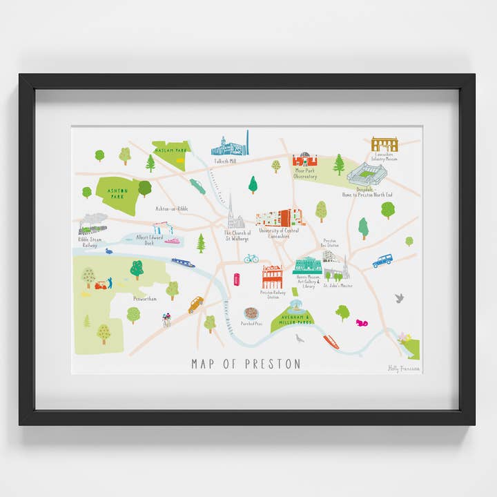 Mappa di Preston - Stampa A4 per la vendita all'ingrosso da parte di Holly Francesca