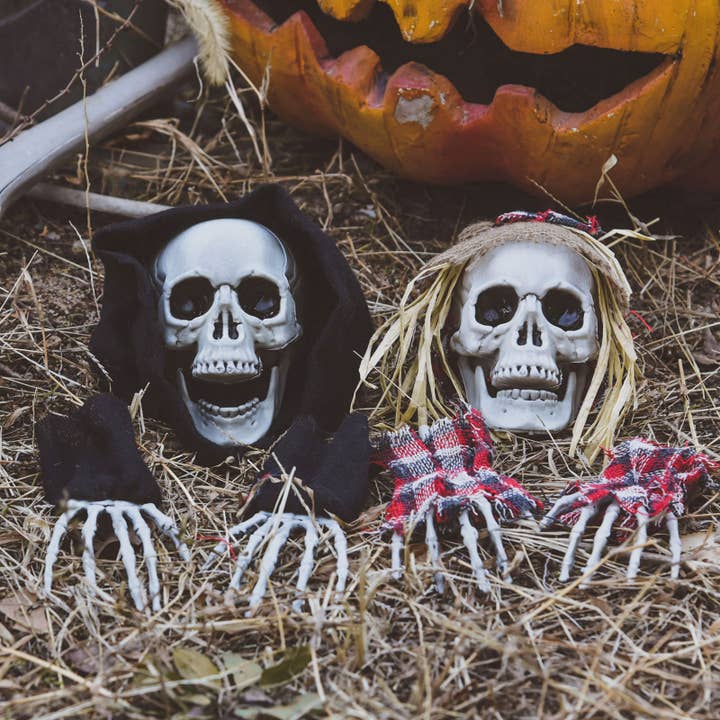 Fun Little Toys - Wholesale Outdoor Ornament/Decor - 6 Pcs Halloween Skeleton Stakes Pumpkin Outdoor Decorations