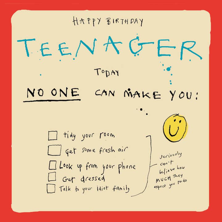 Tarjeta de felicitación de cumpleaños «Teenage Birthday Checklist» para venta al por mayor de Poet and Painter